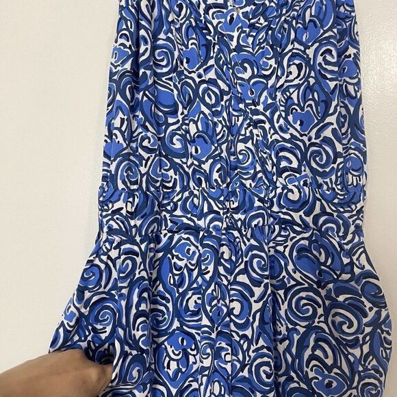 Lilly Pulitzer Melba Jumpsuit One Piece Chasing Tail Indigo Blue Fish Print XS - Picture 2 of 7